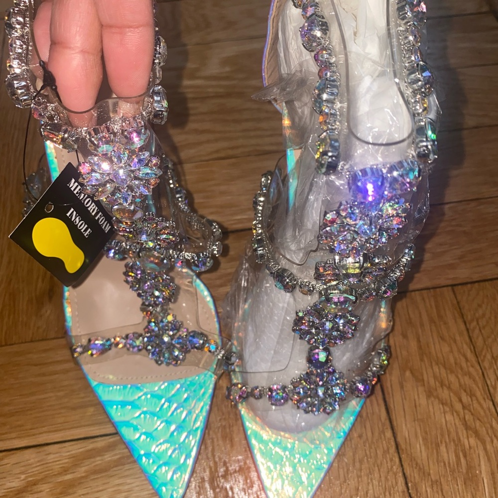 Fashion Nova Iridescent Blue Heels